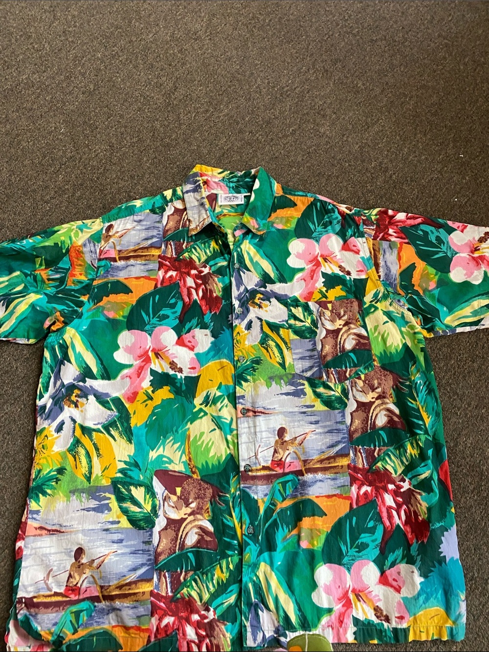 Tropical Print Short Sleeve Button-Down Shirt - Green Floral